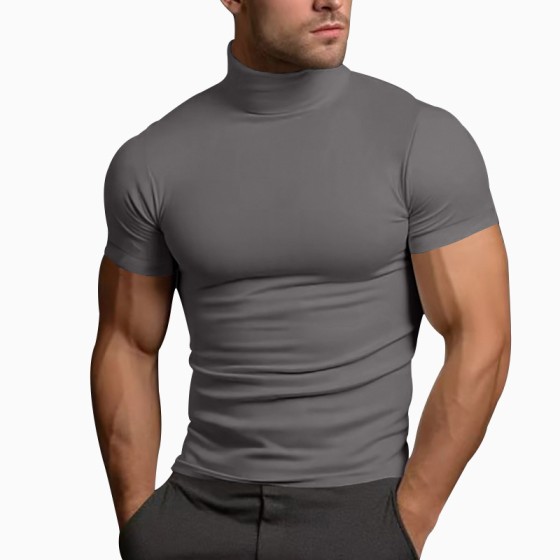 The Ultimate Sculpting Tee: Grey Mock Neck Muscle Fit | Sydney Stock